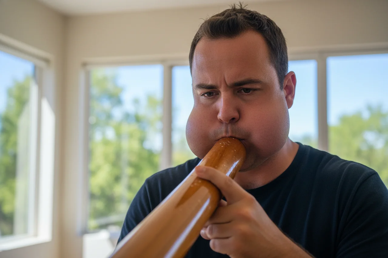 Músico practicando ejercicios de respiración con el didgeridoo