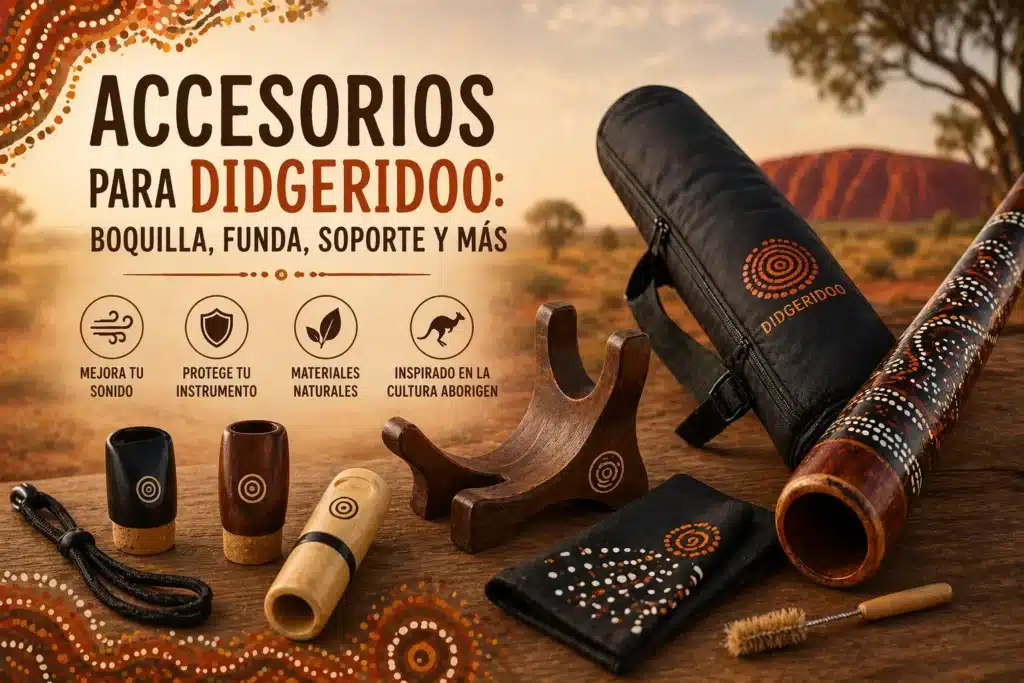 Accesorios para el didgeridoo: boquilla, funda y soporte
