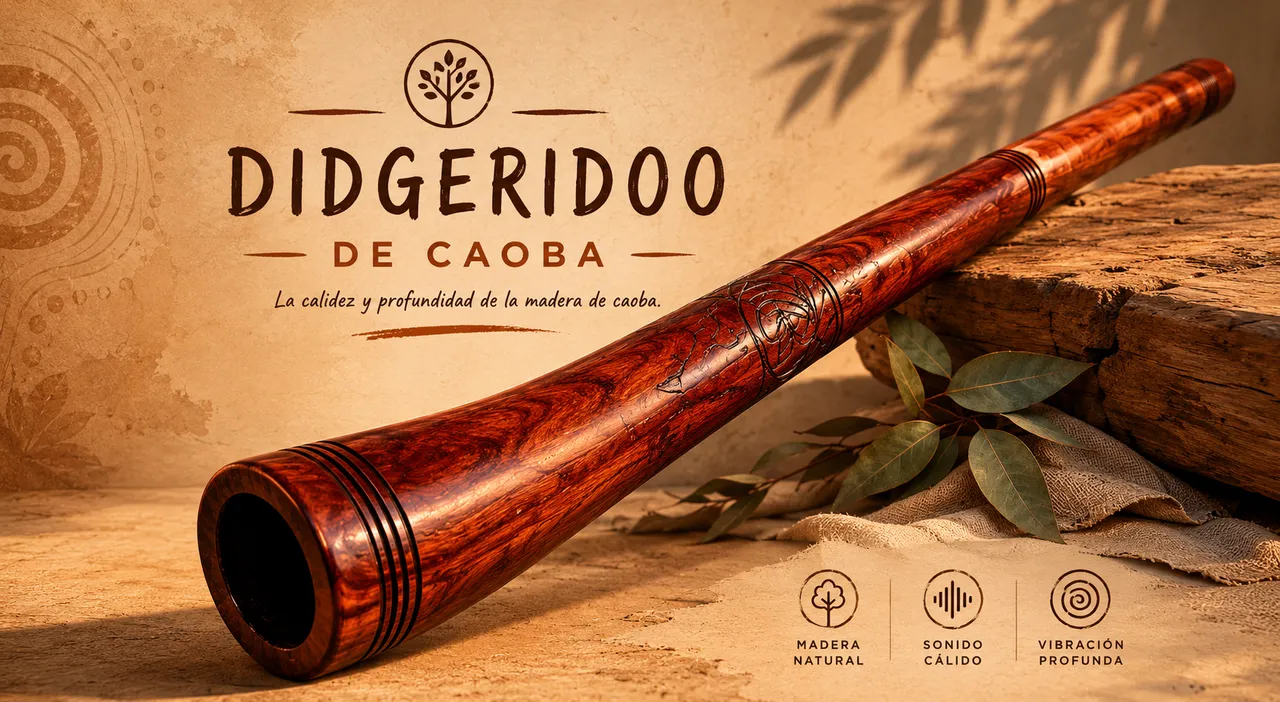 Didgeridoo de caoba: madera natural de sonido cálido y vibración profunda